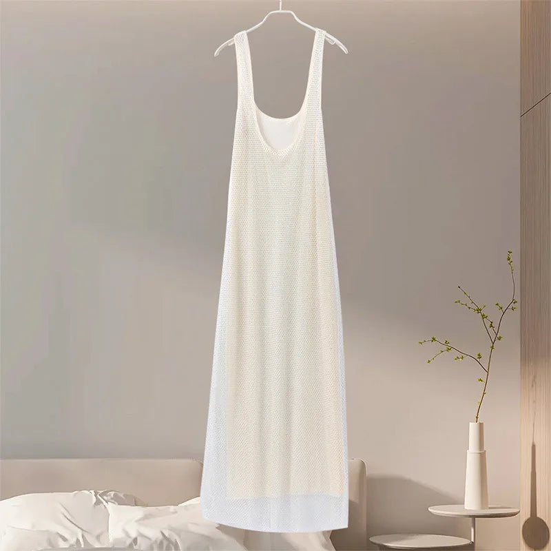 Square Collar Diamonds Sparkling Maxi Dress