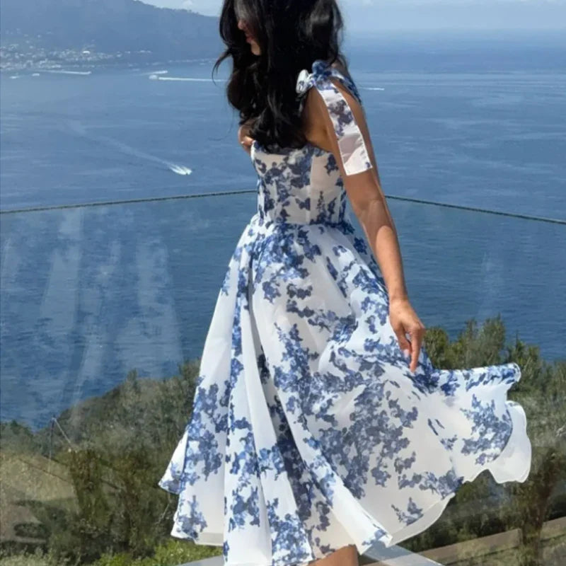 Floral back lace-up suspender dress