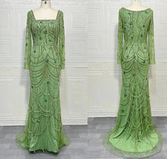 Green Mermaid Beaded Square collar Formal Long Gowns