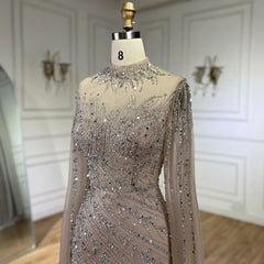 Beaded Lace Mermaid Gown with Cape Sleeves