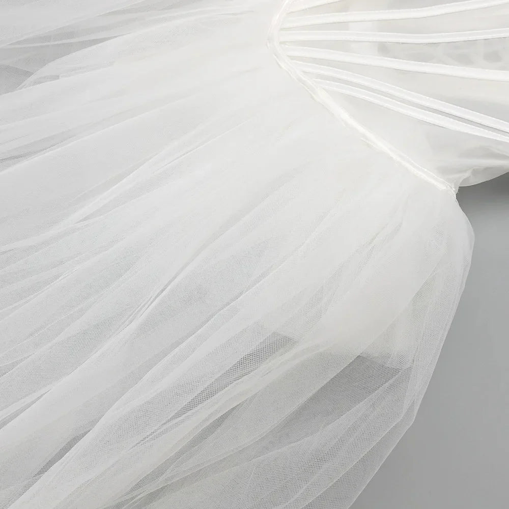 Strapless Mesh White A Line Maxi Long Dress
