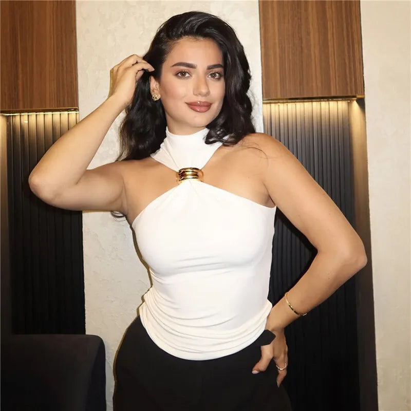 Turtleneck Metal Ring Knitted Tops