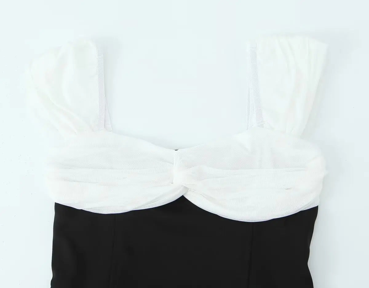 Contrast Slash Shoulder Elastic Back Mini Dress