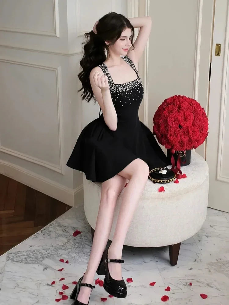 Nail Drill Slash Neck Mini Dress