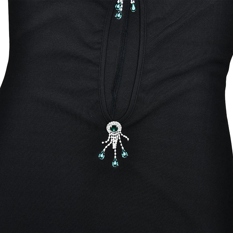 Hollow Out Pearl Tassel Black Long Dress