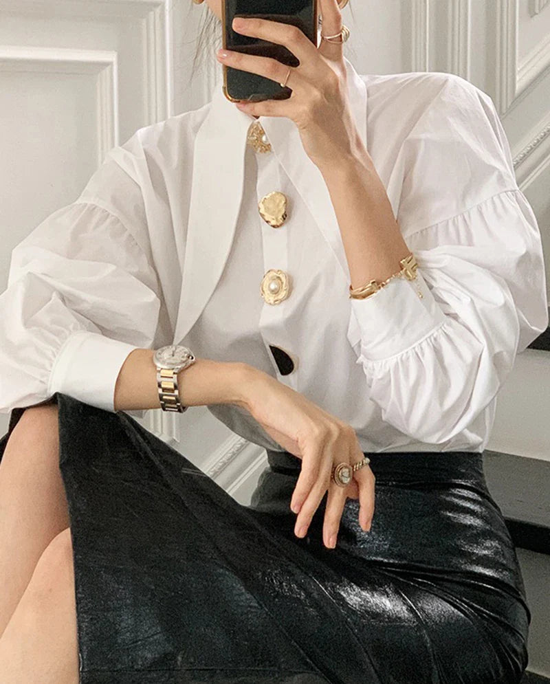 White Shirt With Large Gold Buttons