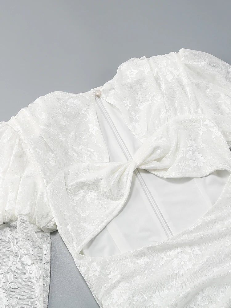 Gloves Long Sleeves Lace Floral Dress