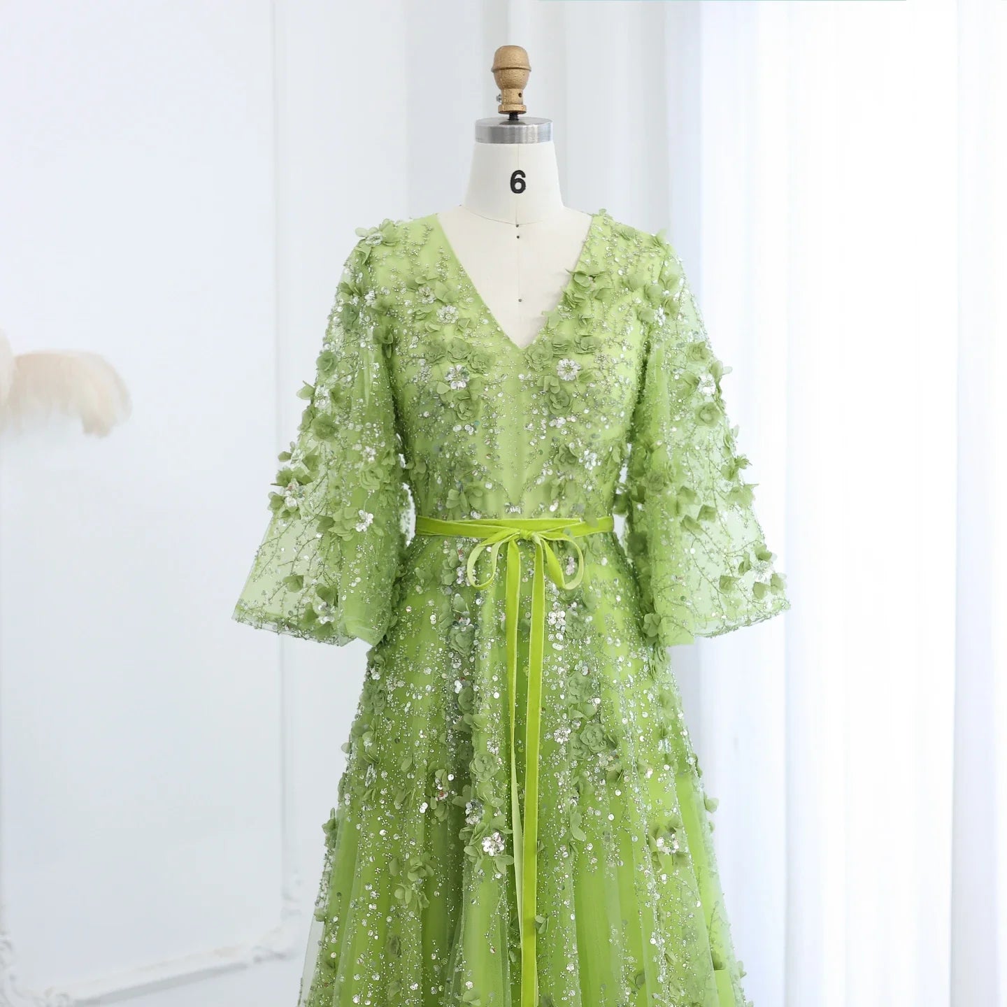 3D Floral Evening Gown with Plunging V-Neck