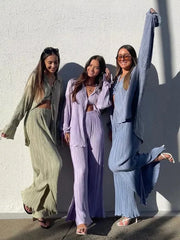 2 Piece Set Blouse Tops and Split Wide Leg Pants