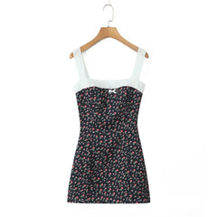 Flower Print Embroidery Lace Slash Collar Mini Dress