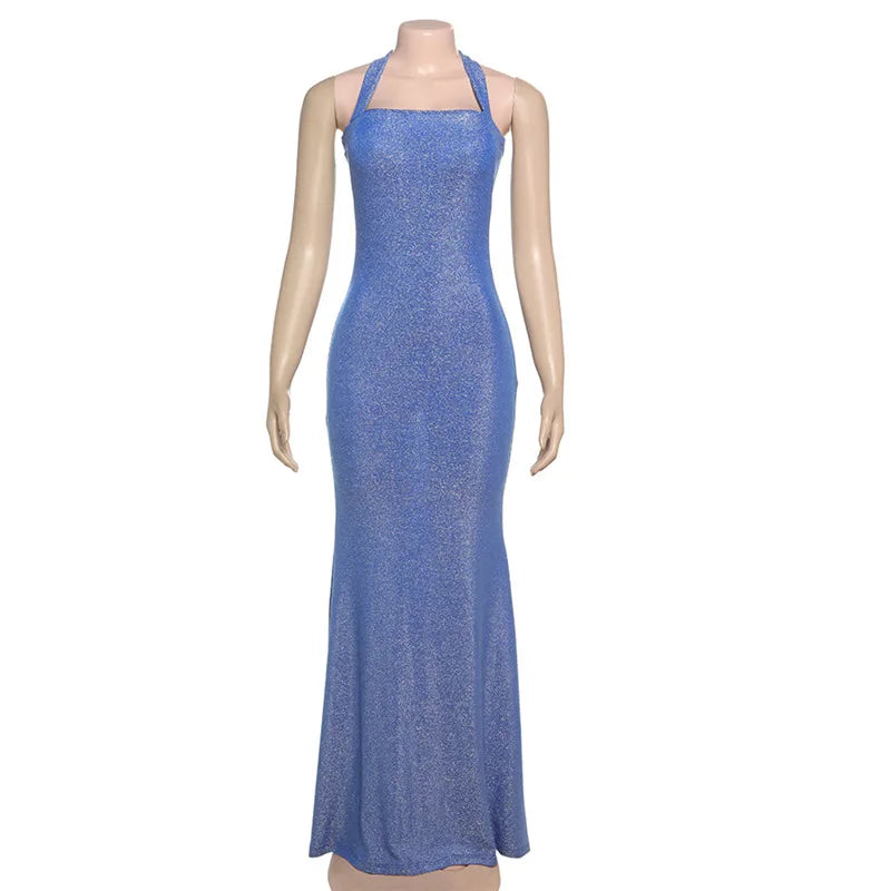 Halter Neck Bodycon Glittering Maxi Dress