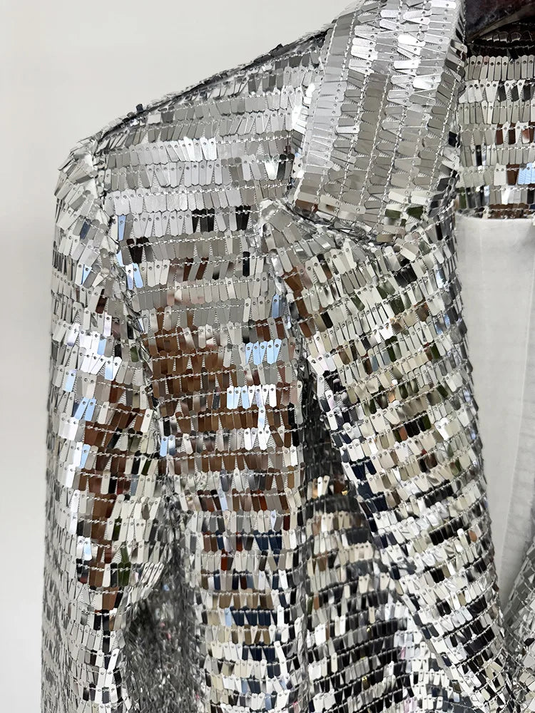 Sequin Silver Coat And Trouser Set