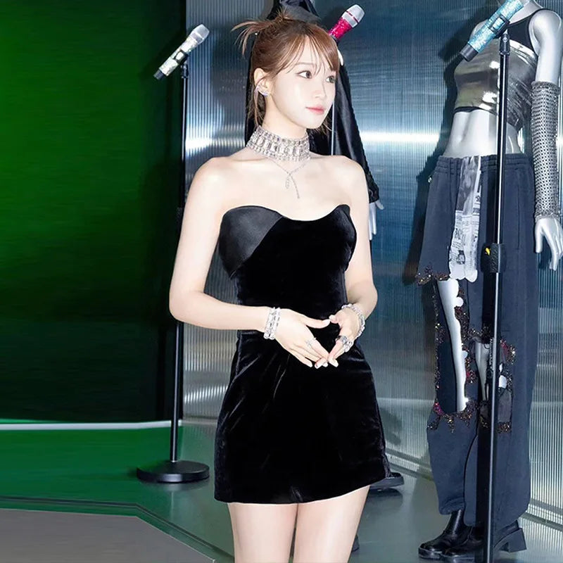 Velvet Off-shoulder Strapless Mini Dress