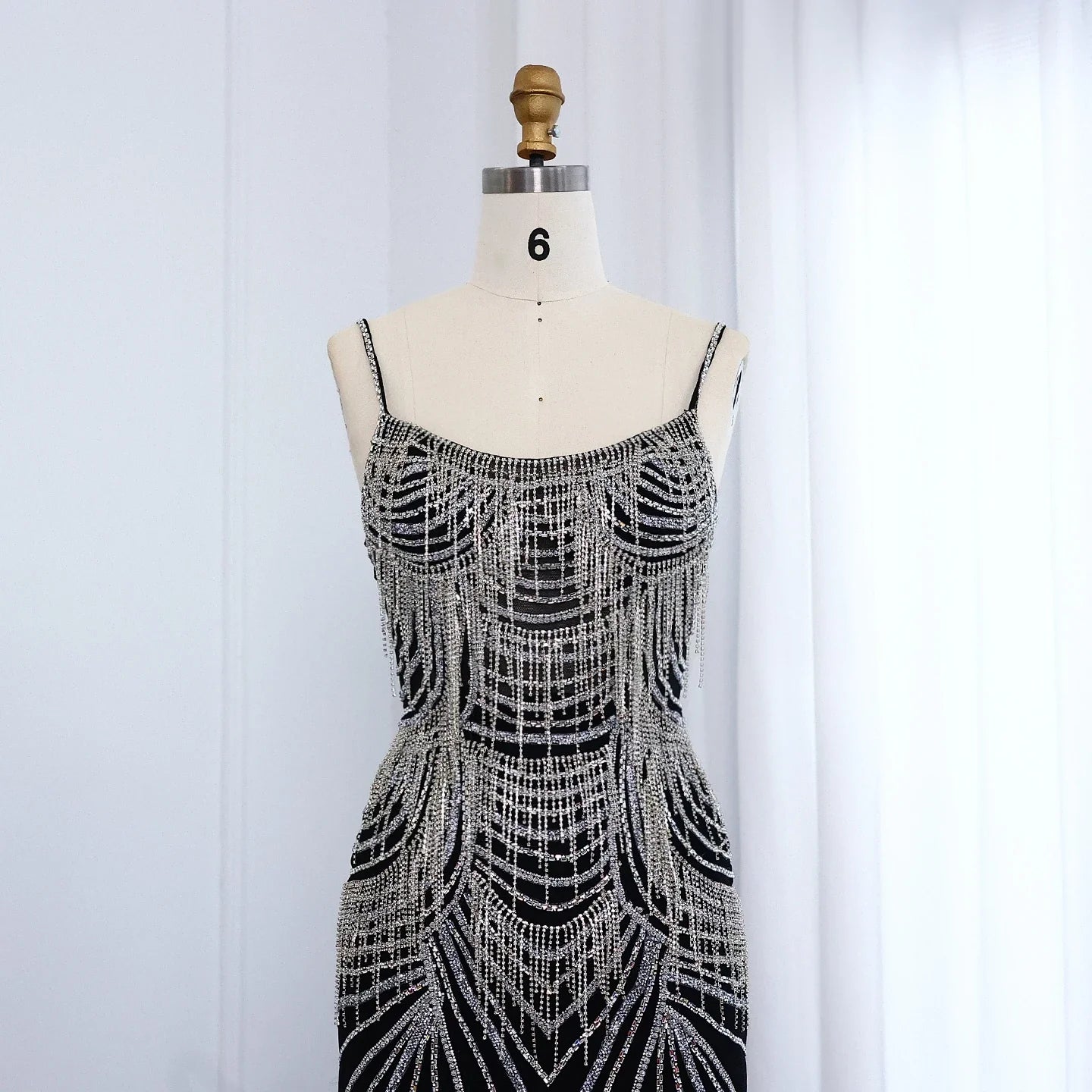 Crystal Tassel Mermaid Spaghetti Straps Gown