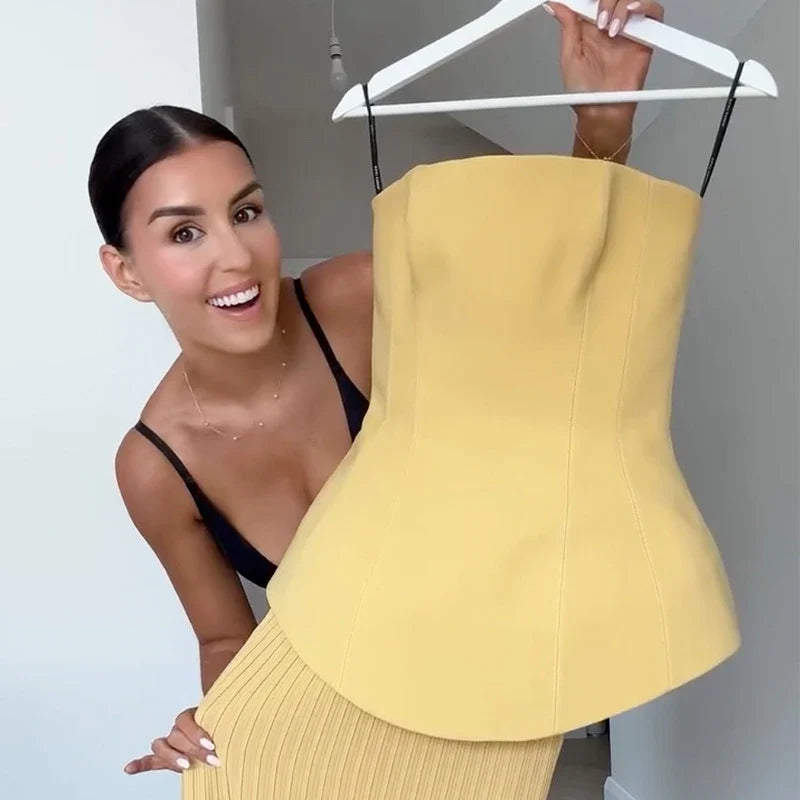 Sleeveless Top High Waist Pleated Skirt Suit
