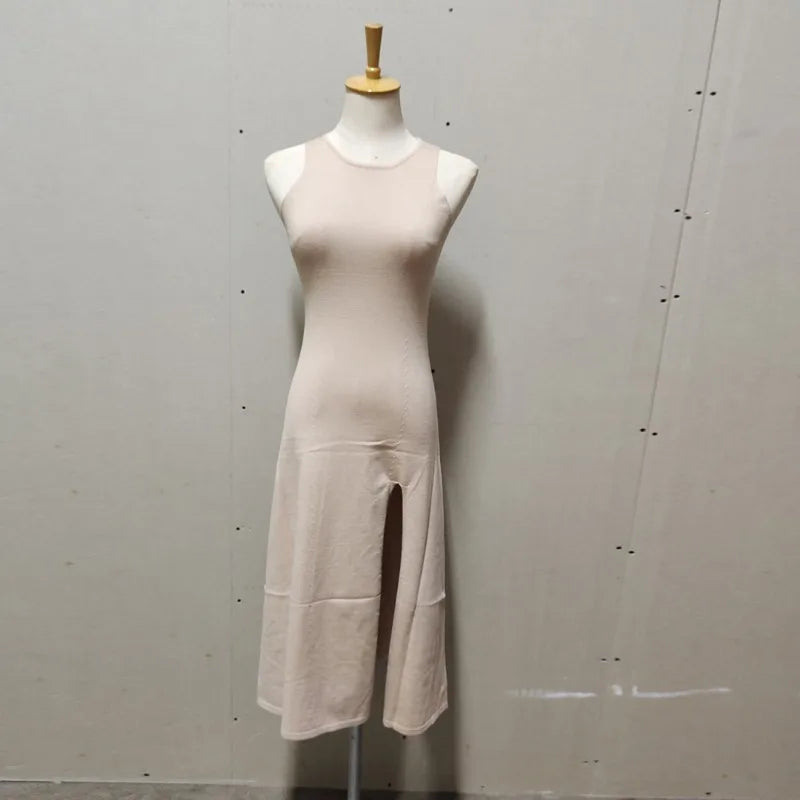 Knit Slit Solid High Waisted Vacation Dresses