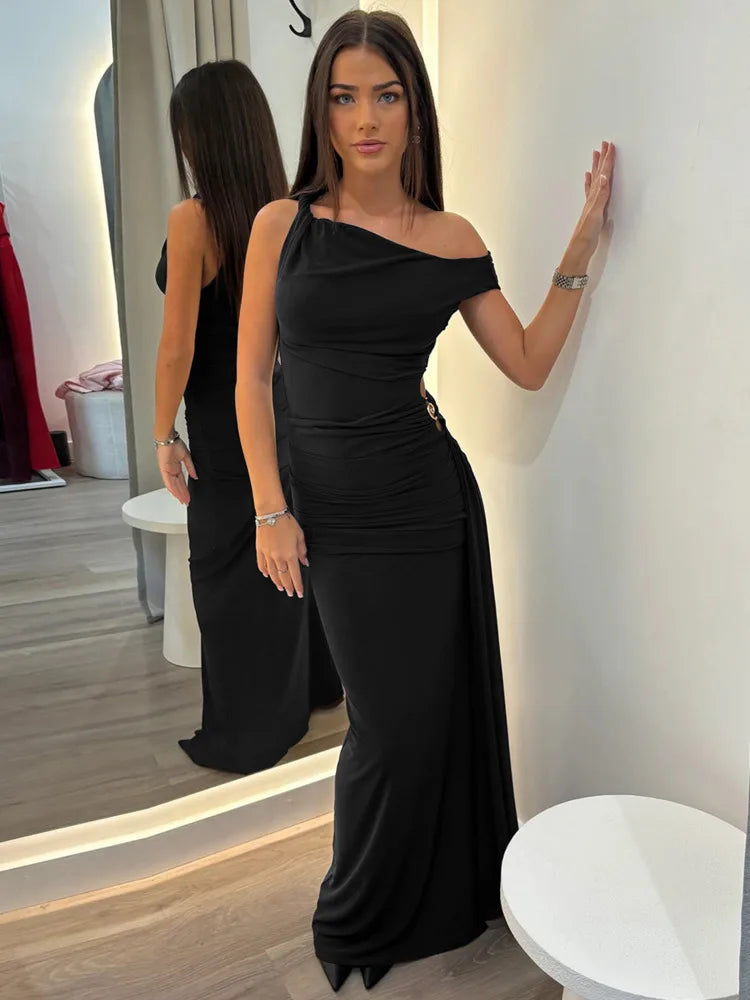 Oblique Shoulder Backless Maxi Dress