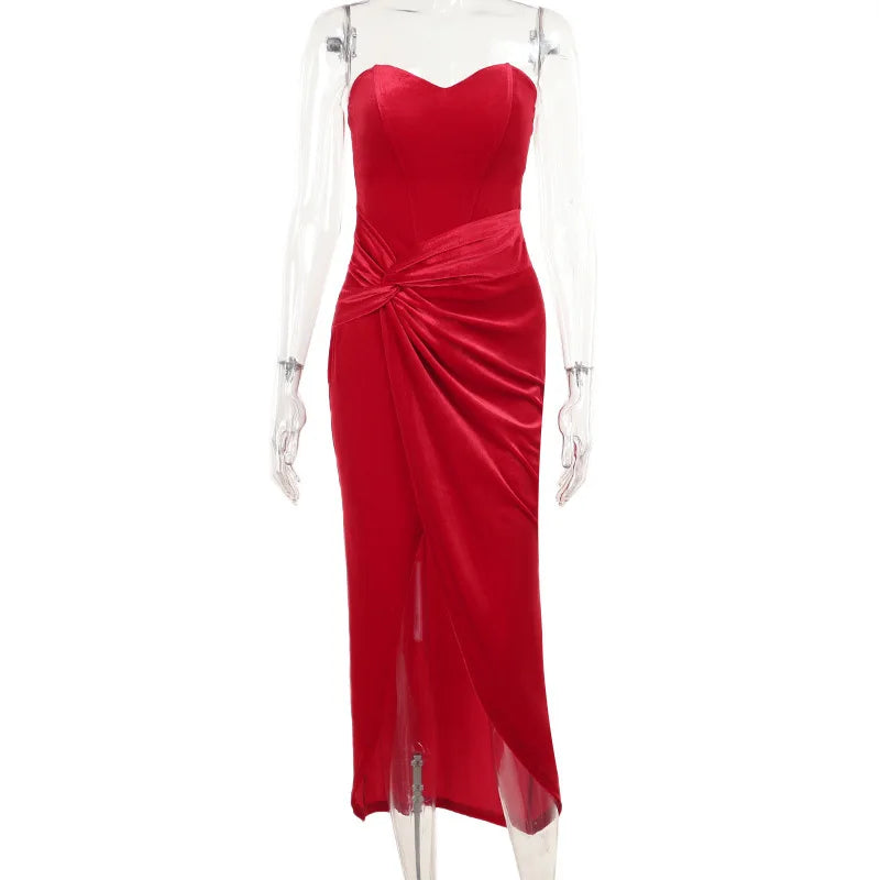 Backless Red Dress Strapless Sleeveless with Slit