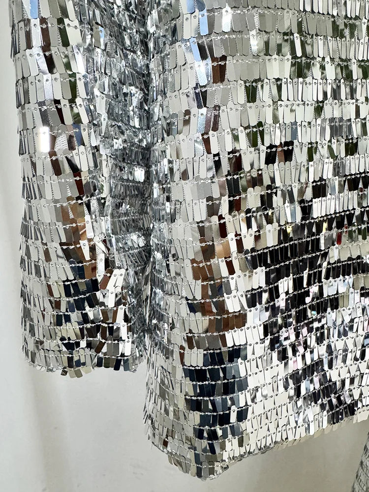 Sequin Silver Coat And Trouser Set