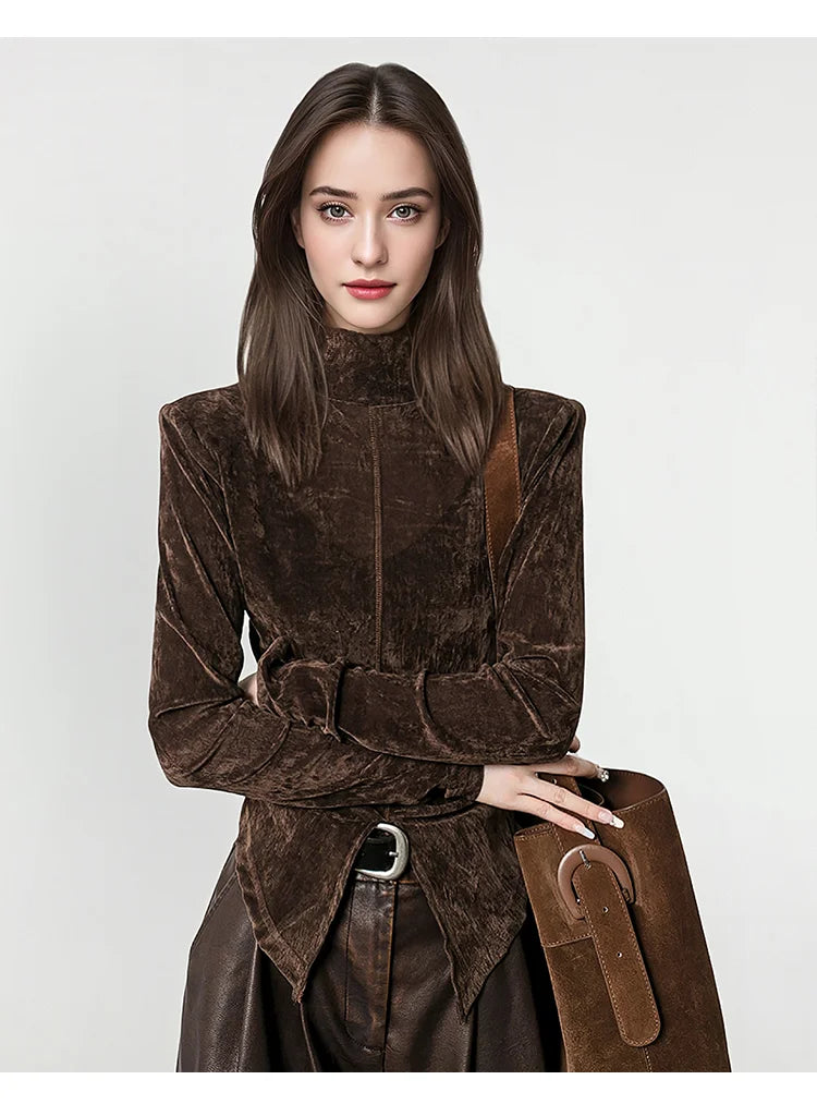 Front Side-slit Solid Color Soft Long Sleeve Top