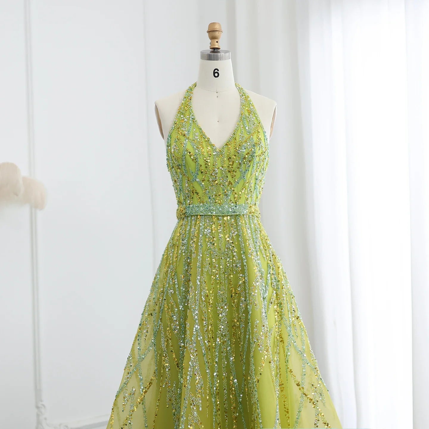 Beaded Halter A-Line Tulle Evening Dresses
