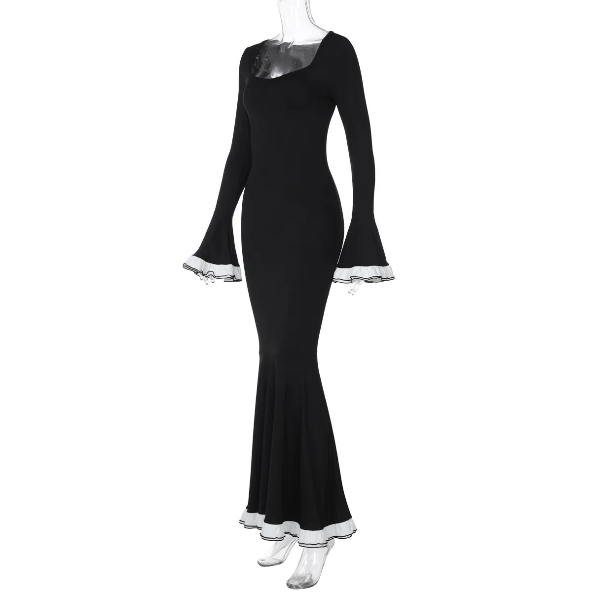 Ruffled Square Collar Patchwork Maxi Dress