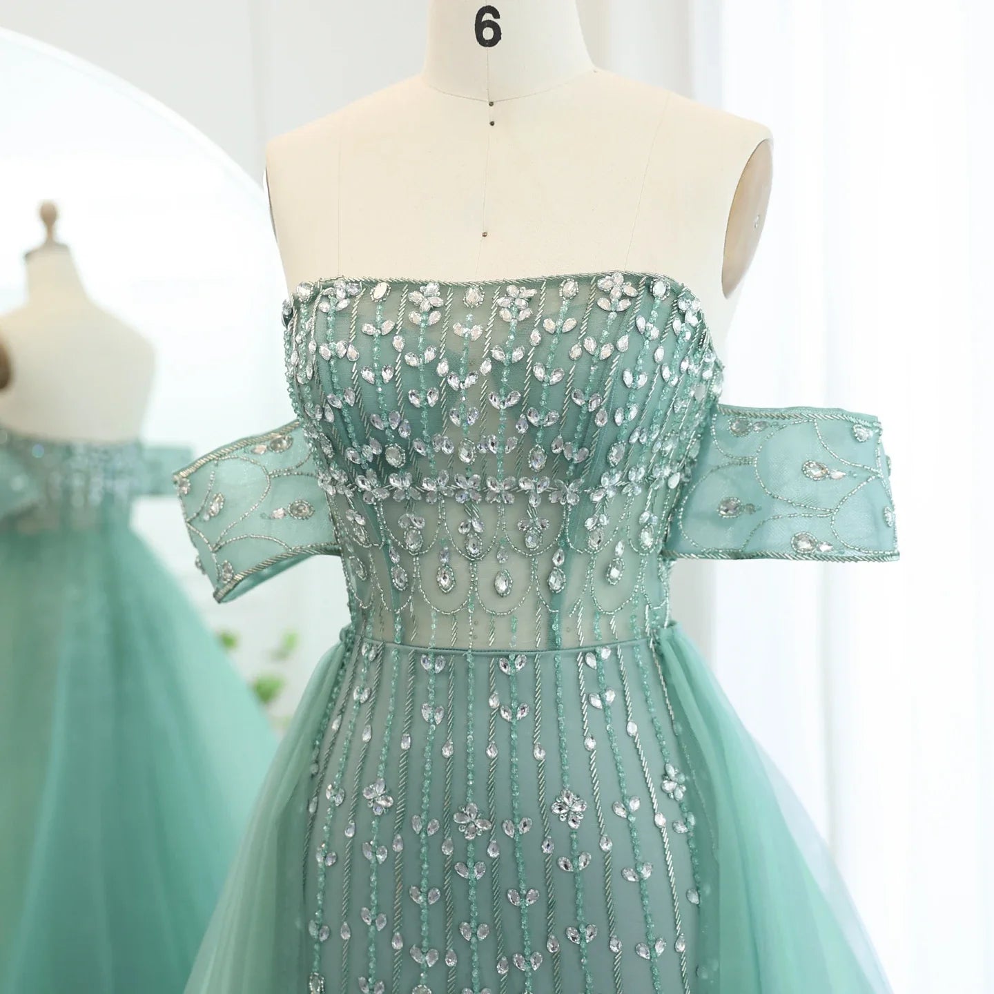 Champagne Mermaid Evening Gown with Overskirt