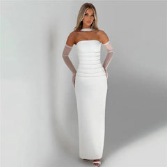 Mesh Sleeve Off-shoulder Long Dress