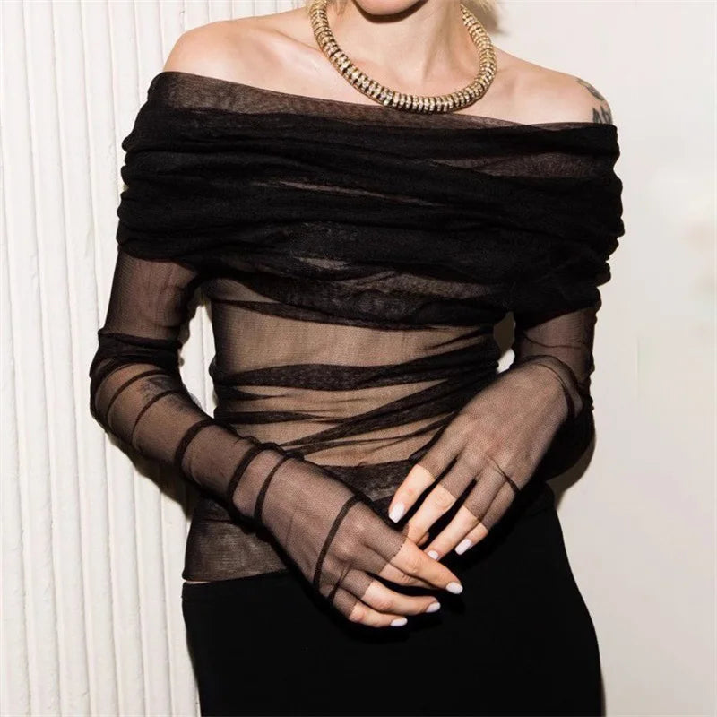 Semi-transparent Mesh Women's Long-sleeved Top