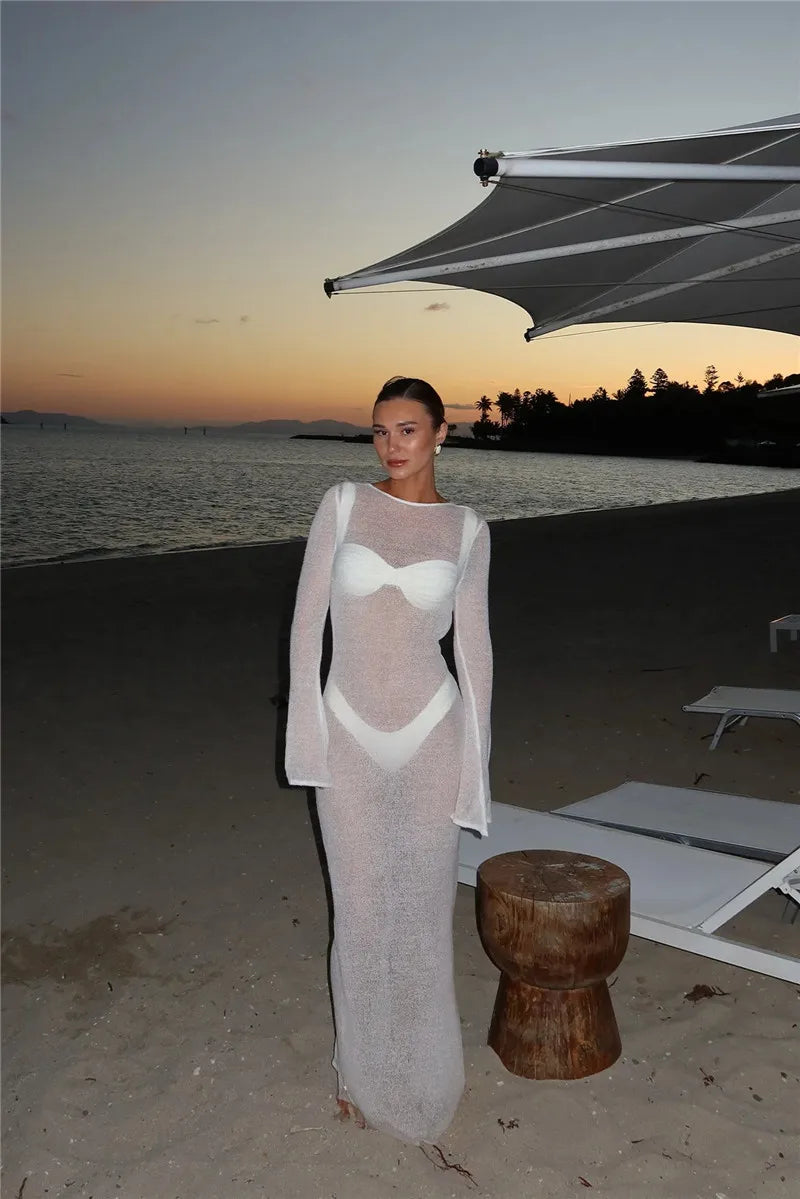 Hollow Backless Solid Knitted Dress