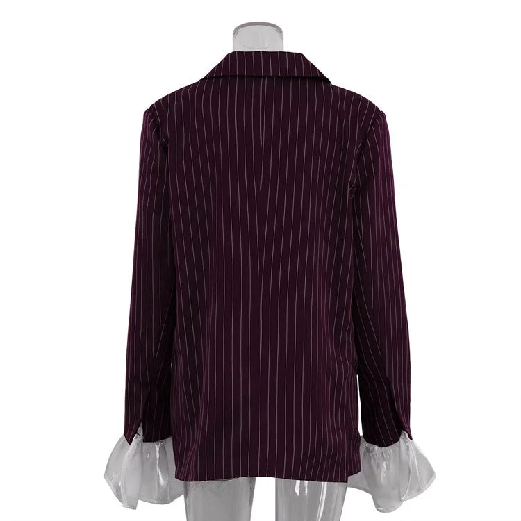Patchwork Notched Collar Lace Flare Sleeve Jacket