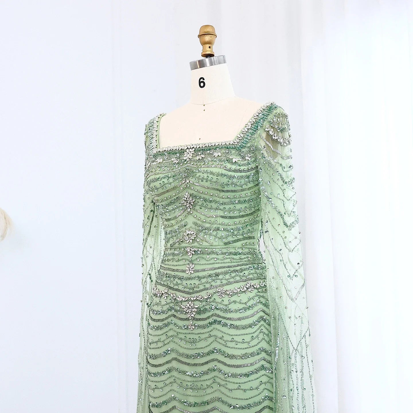 Caramel Square Neck Mermaid Evening Dress Cape Sleeves