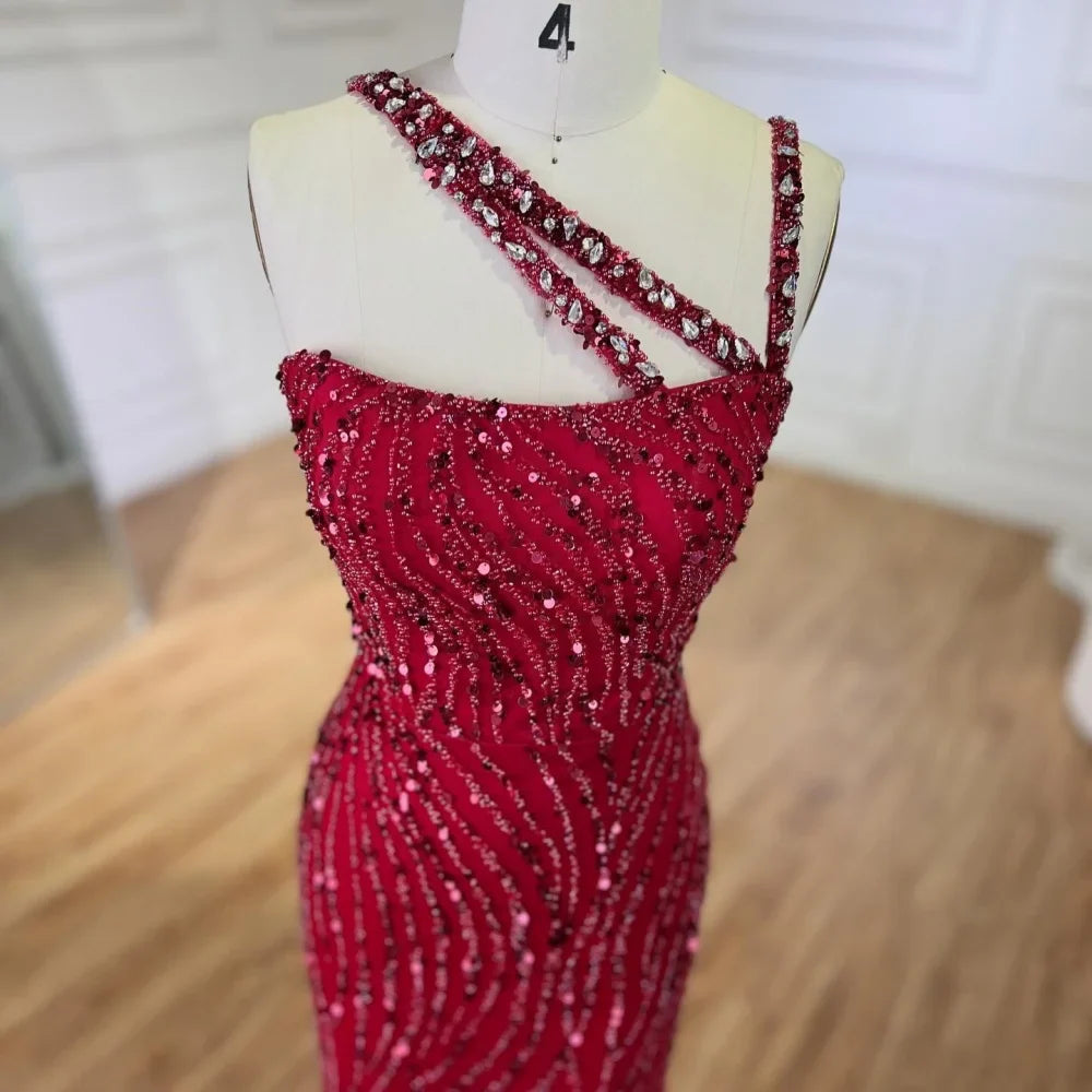 Sequins Slanted Shoulders Mesh Prom Dress