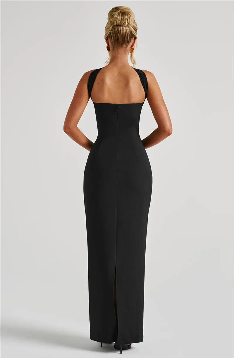 Scarf Collar Strapless Off-shoulder Long Dress