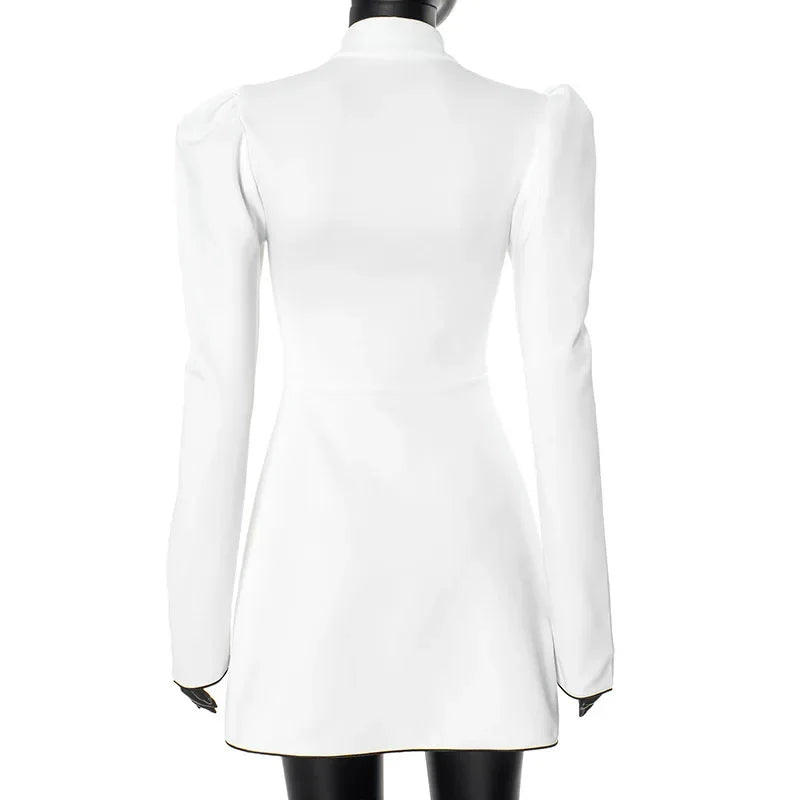 Women's Lace-Up White V-Neck A-Line Short Dress