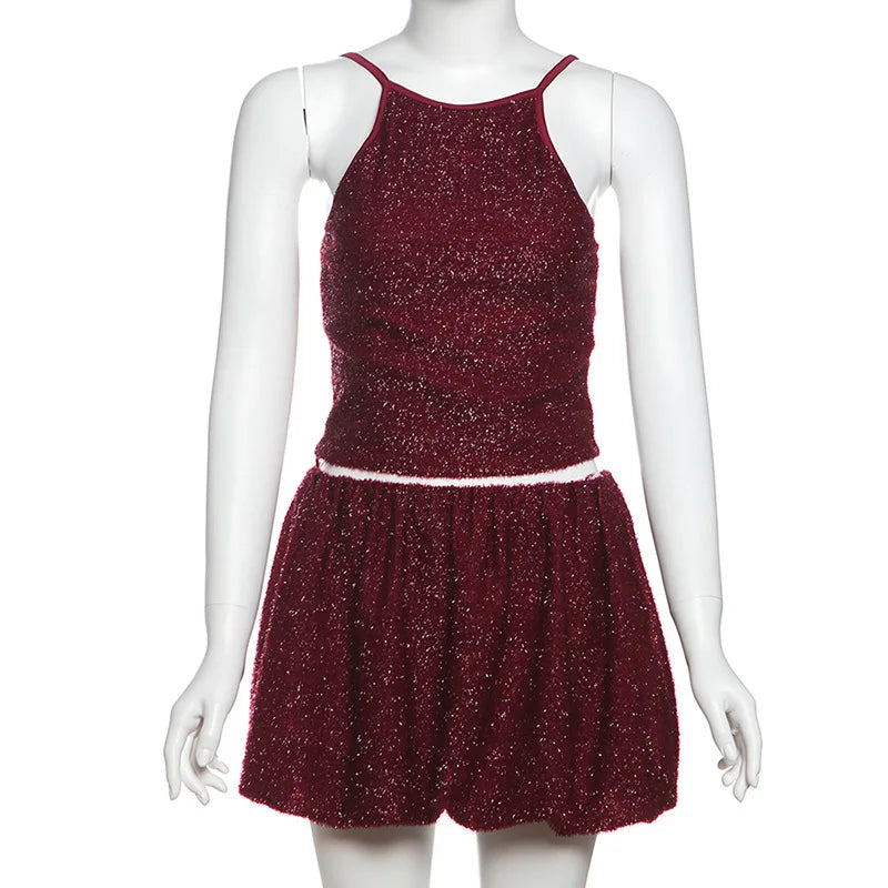 Furry Mini Skirt Crop Top Set