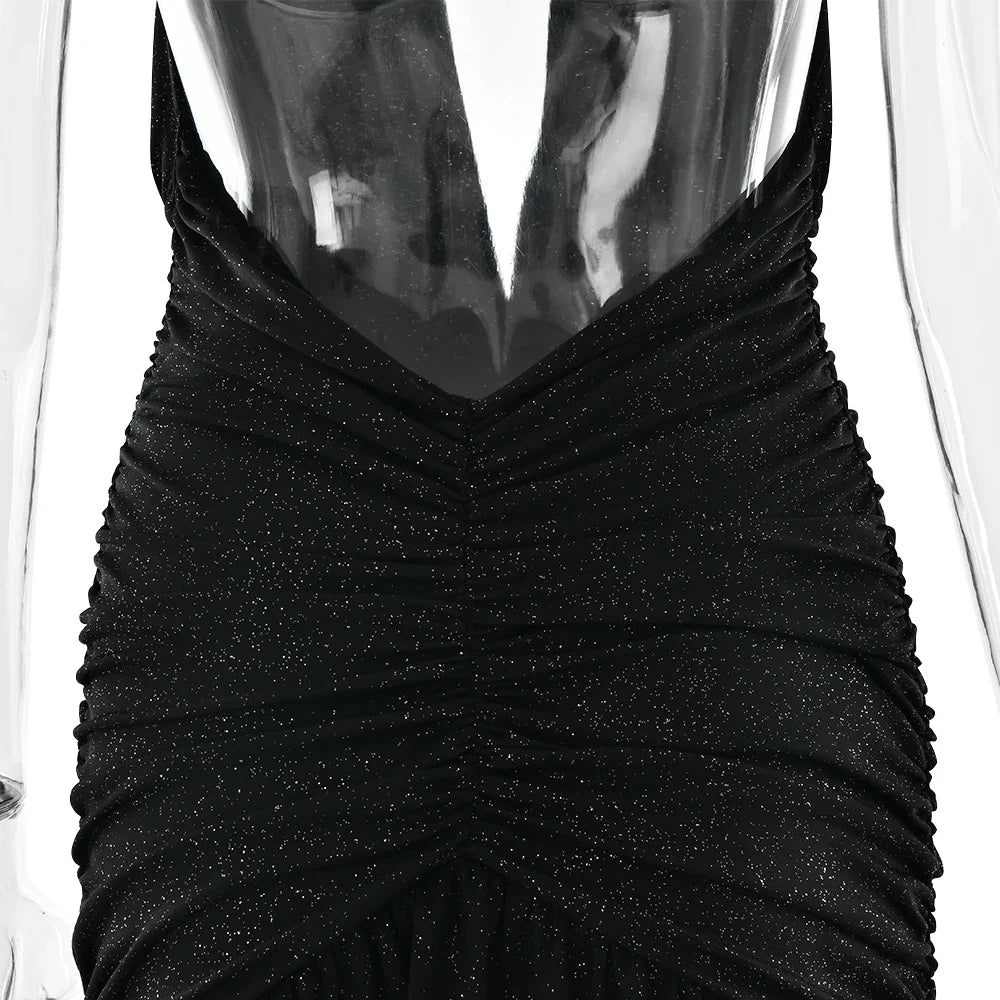 Glitter Bright Silk High Slit Halter Dress
