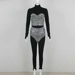 Diamond Decorated High Waist Jumpsuit Set