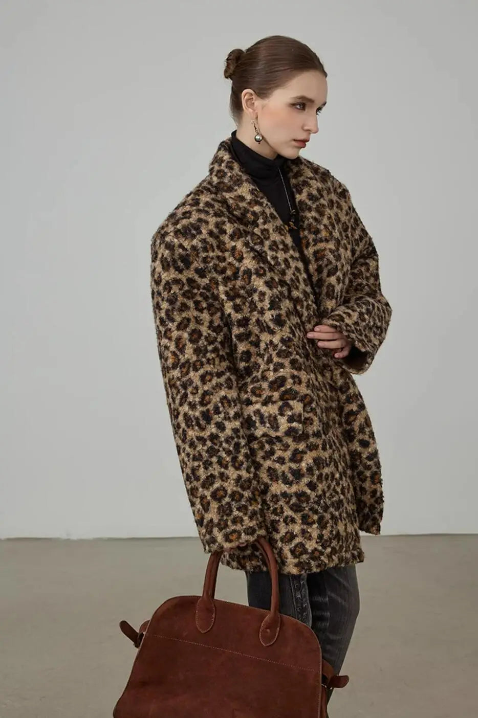 Curly Shaggy Leopard Faux Fur Blazer