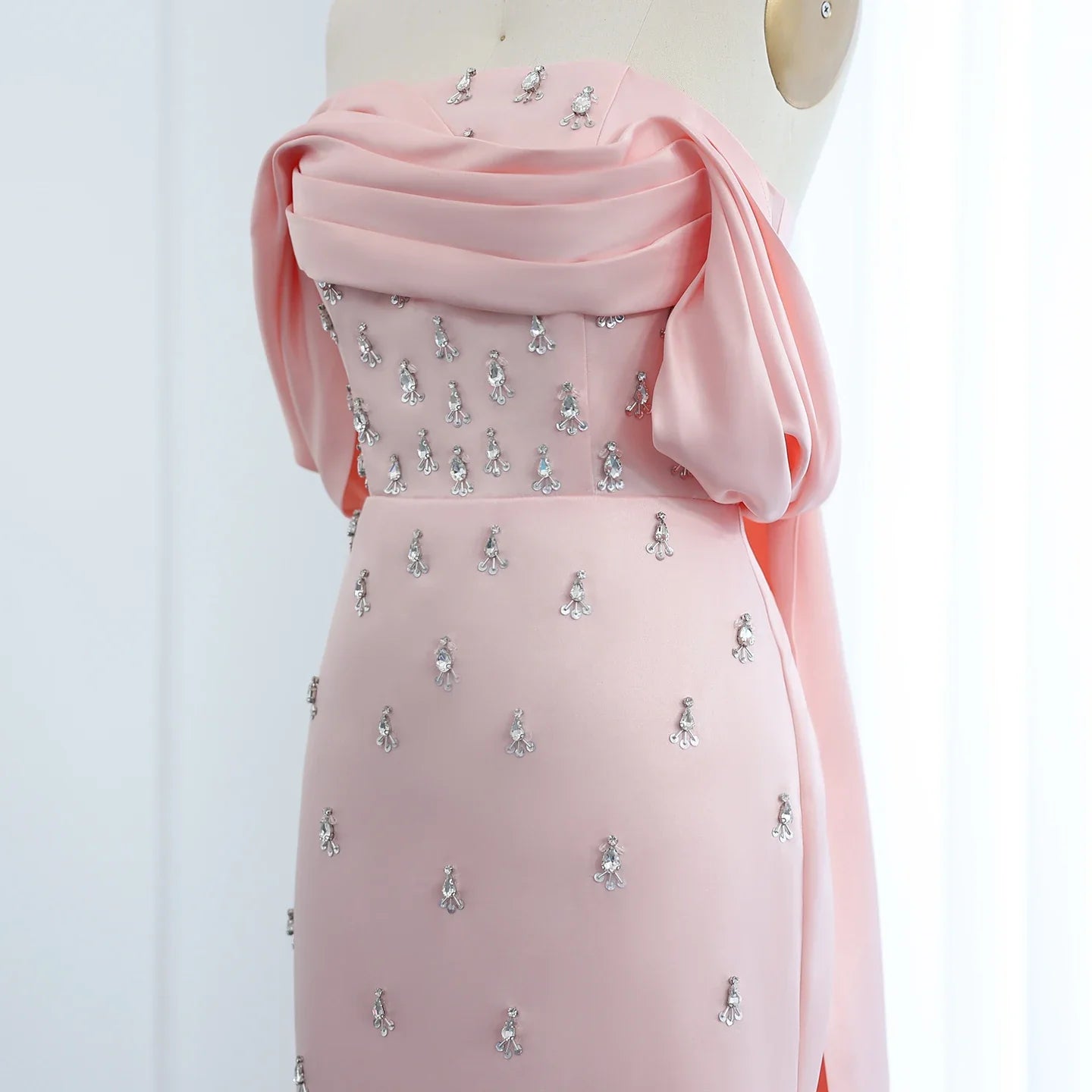 Baby Pink Off-the-Shoulder Evening Gown