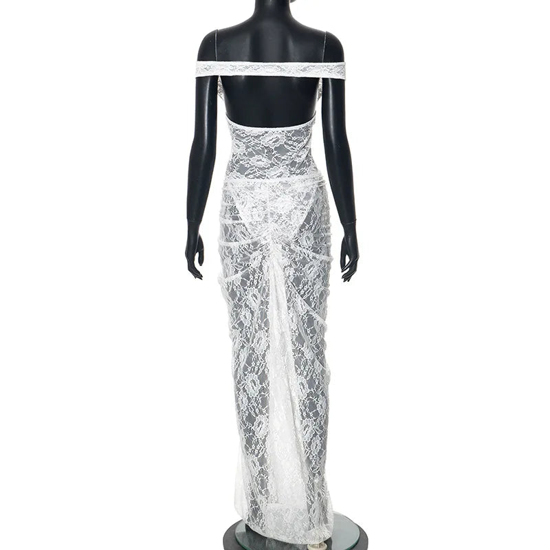 Lace Deep V Sleeveless Tight Split Long Dress