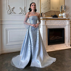 Silver Gray Evening Dress with Overskirt