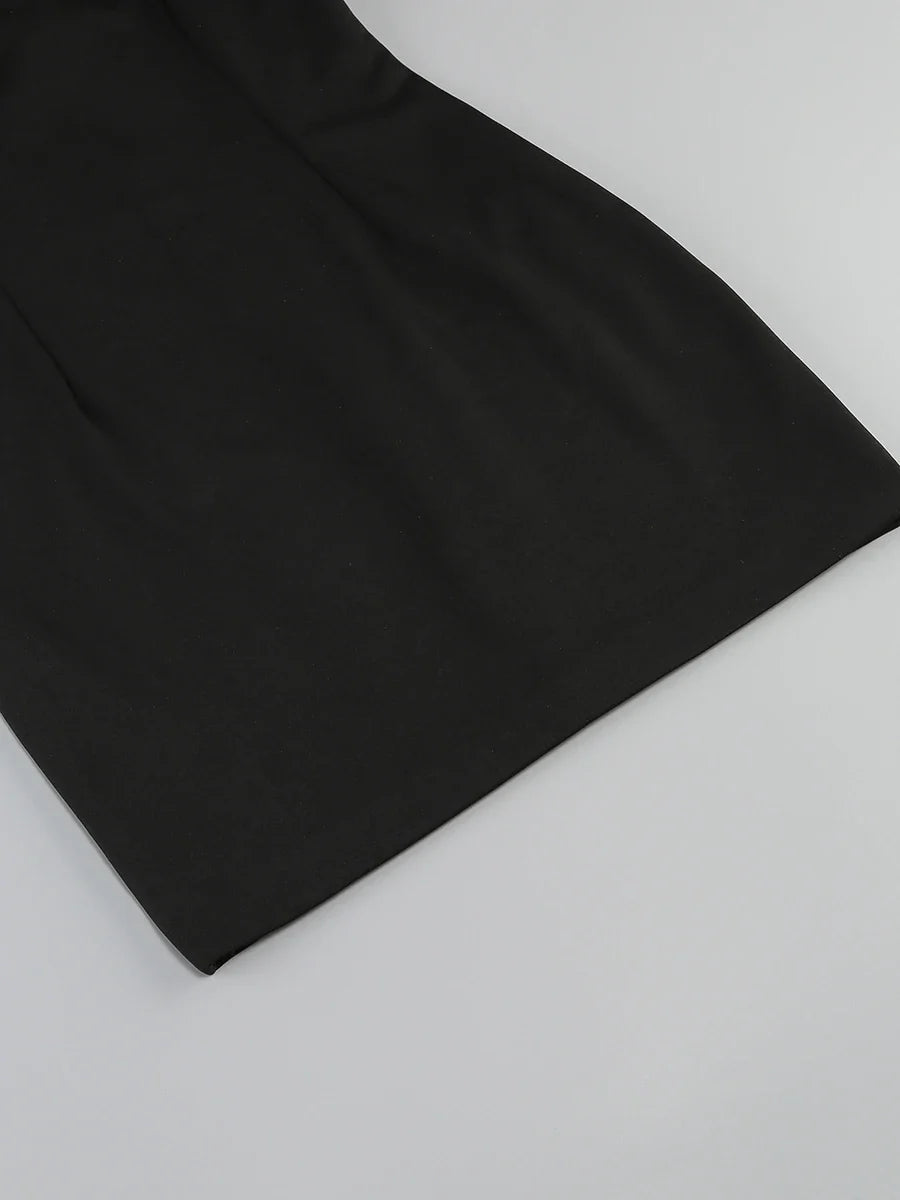Black Tube Mini Dress With Large Red Bow Detachable Sleeves