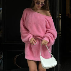 Faux Mink Reversible Lantern Sleeve Sweater