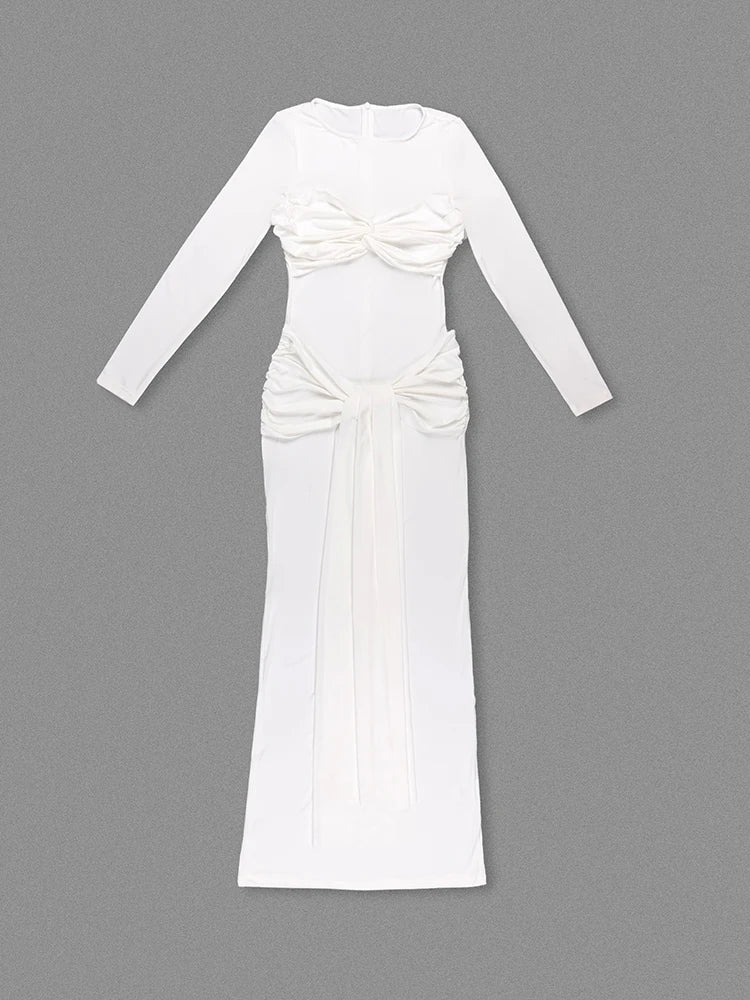 Long Sleeve Pleated Draped Maxi Dress