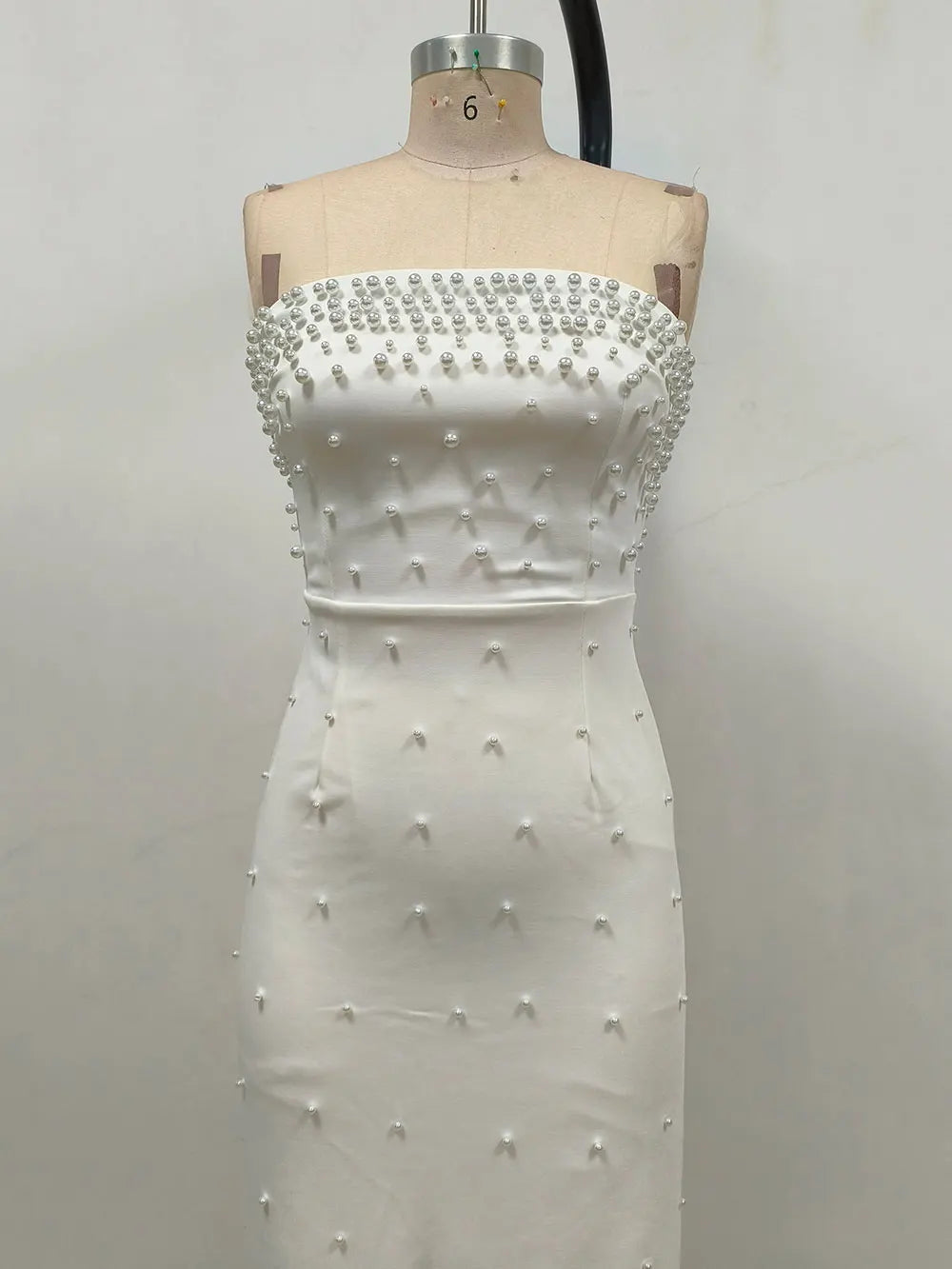 Pearl Design Bandage Strapless Long Dress
