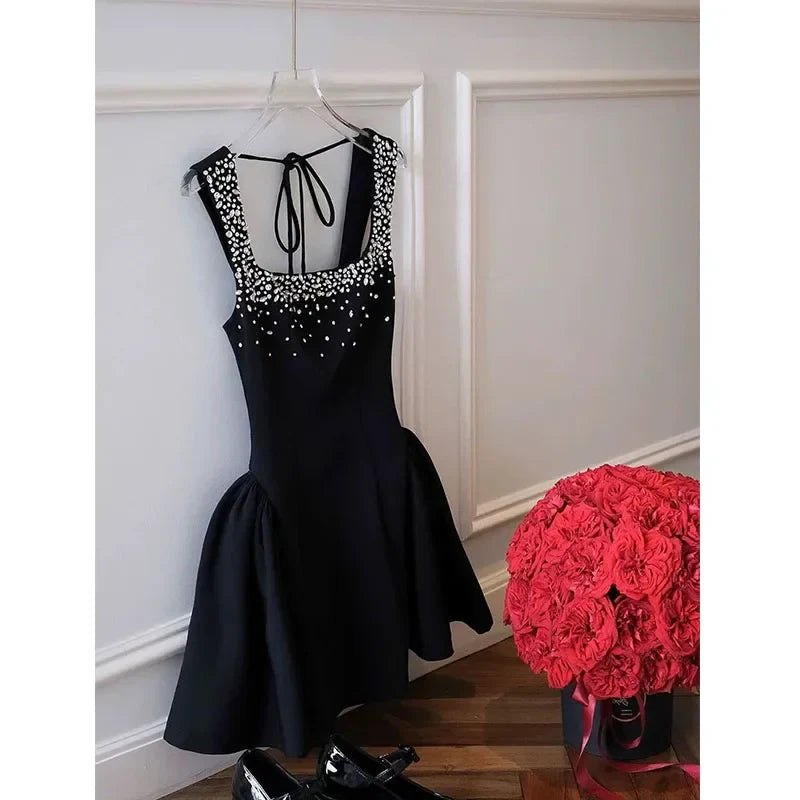 Nail Drill Slash Neck Mini Dress
