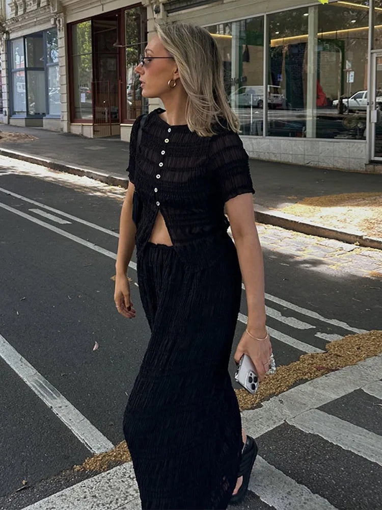 Crop Tops and High Waist Long Skirt Suit