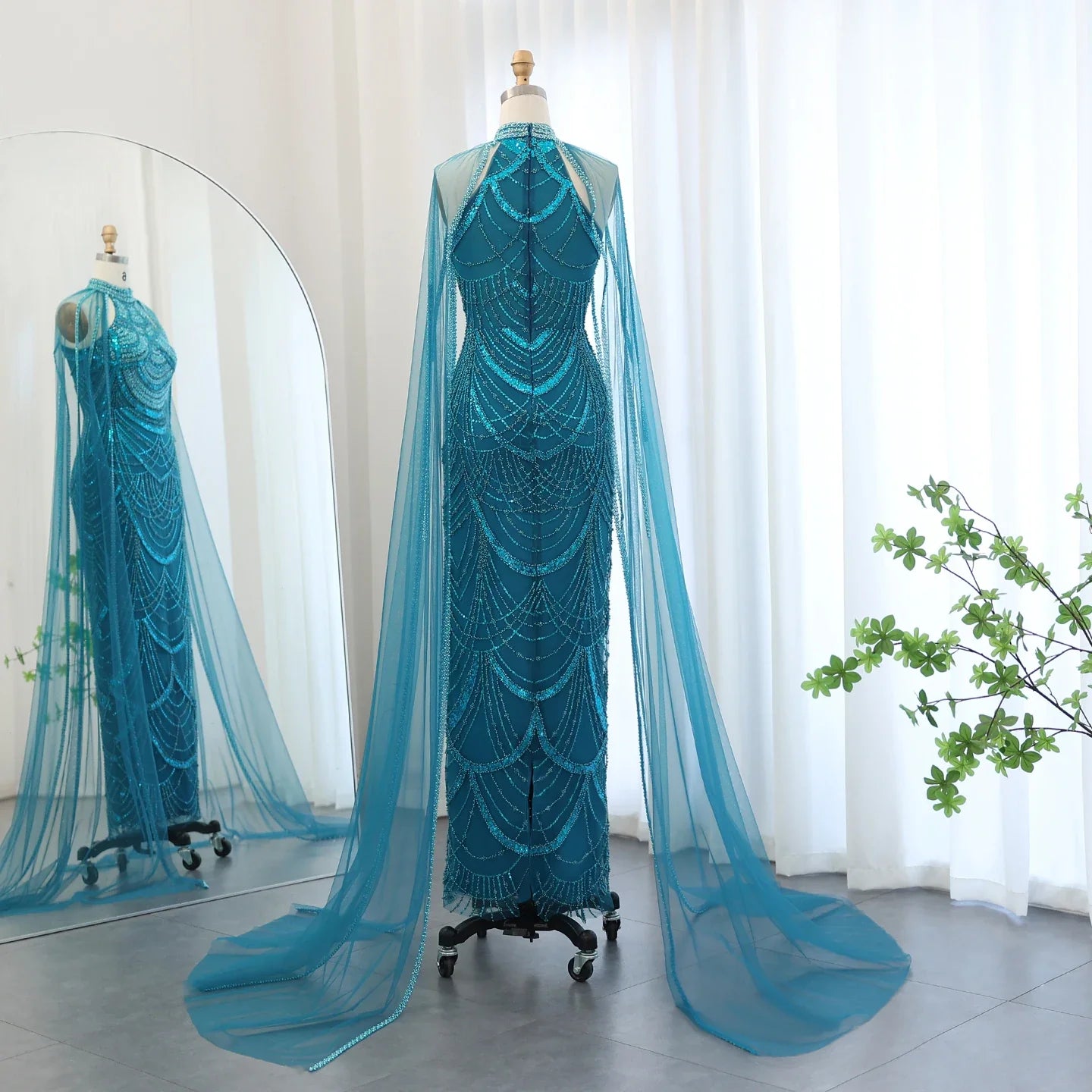 Black Evening Gown with Cape Sleeves