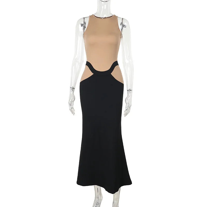 Sleeveless Patchwork Contrast Long Dress
